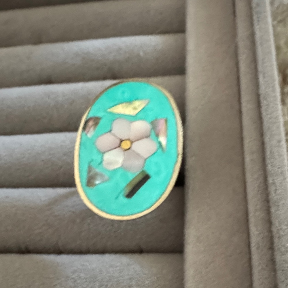 Turquoise Oval Floral Ring size 5-9 size